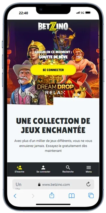 Jeu mobile sur Bet Zino
