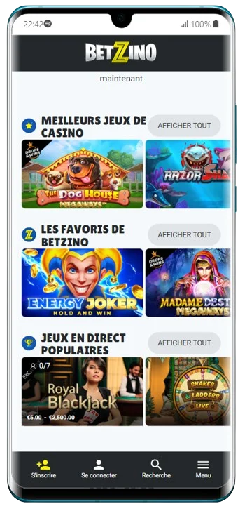 BetZino mobile Belgique